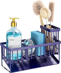 Navy Blue Sink Caddy Organzier with High Brush Holder, Sponge Holder for Sink, 304 Rustproof Stainless, Kitchen Countertop Soap Dispenser Organizer