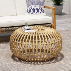 OTTAWA Coffee Table-Bohemian Faux Rattan Weave Accent Table for Indoor Outdoor Use, Handcrafted Round Side Table for Living Room, Patio, Garden