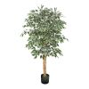 5FT Artificial Ficus Tree with Black Pot, Tall Faux Ficus Plant with Natural Wood Trunk and Realistic Green Leaves, Indoor Fake Silk Tree for Home