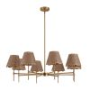 Gold Farmhouse Chandelier 8-Light Boho Pendant Lamp 38.6 in Large Rustic Rattan Chandelier Light Fixture with Height Adjustable Hanging Pole for Dinin
