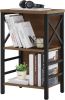 Small Bookshelf,3 Tier Industrial Bookcase with Metal Frame and Backboard,Low Rustic Brown