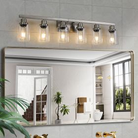 37" Modern 6-Light Bathroom Vanity Light Fixture - Brushed Nickel Finish with Clear Glass Shades, Perfect for Bathroom, Vanity