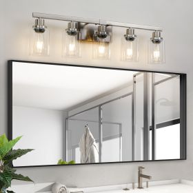 31" Modern 5-Light Bathroom Vanity Light Fixture - Brushed Nickel Finish with Clear Glass Shades, Perfect for Bathroom, Vanity