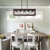(Same as W1340P155971/L1011-RW-G) 32" Red Wood Industrial Farmhouse Rectangle Pendant Light, 5-Light Chandelier with Lampshade for Dining Room