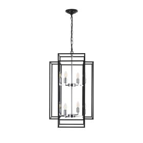 (Same as W1340142525/L1018-C) 18" Modern 8-Light Black & Chrome Geometric Pendant Chandelier, Industrial Metal Frame