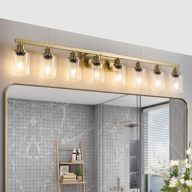 51" Golden 8-Light Vanity Light with Clear Glass Shades, Modern Iron Metal Bathroom Wall Fixture for Mirror