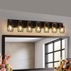 Industrial Vintage 7-Light Wall Sconce - Black Cage Wall Lighting Fixture with Wooden Accents for Bathroom, Hallway