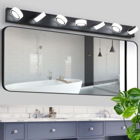 52" Modern 7-Light LED Vanity Light Fixture - Black Iron Finish with Acrylic Shades - Energy-Efficient Bathroom Wall Sconce - Dimmable for Mirror