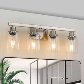 24" Modern 4-Light Bathroom Vanity Light Fixture - Brushed Nickel Finish with Clear Glass Shades, Perfect for Bathroom, Vanity