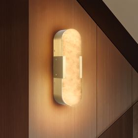 13.8" Natural Marble Wall Sconce, Gold Sconces Set of Two, Indoor Modern Bathroom Sconces Wall Lighting for Living Room, Bedroom, Hallway, Stairs