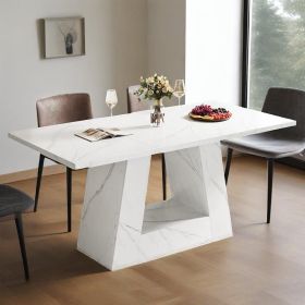 Dining Table for 4 to 6 People, 63" Rectangular Dining Room Table, Modern Wooden Faux Marble Dinner Table with Sturdy Base