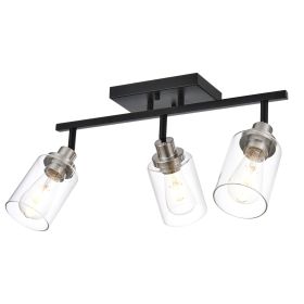 3-Light Track Lighting Kit Bathroom Light Fixtures Matte Black and Brushed Nickel Ceiling Spotlight Fixture for Hallway Porch Foyer Bath Storage