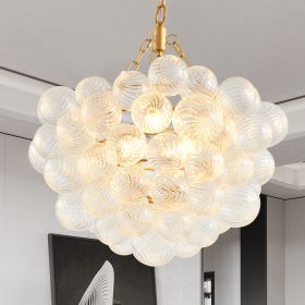 20-Inch Gold Pendant Light Chandelier with Threaded Clear Glass Globe Shade – Adjustable Height, Ideal for Living Room, Dining Room