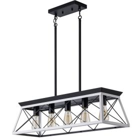 (Same as W134065438/L1001) 32" Black White Industrial 5-Light Pendant Chandelier, Modern Metal Cage Design, Adjustable Hanging Light for Dining Room