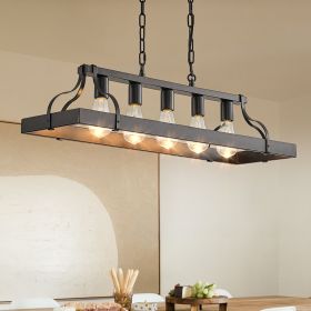 34-Inch Black Industrial Pendant Light with 5 E26 Bulb Sockets, Adjustable Chain Height – Modern Farmhouse Linear Chandelier for Dining Room