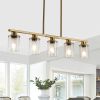 37" Modern Industrial 5-Light Chandelier with Clear Glass Shades, Golden Metal Frame Hanging Ceiling Light Fixture for Dining Room, Kitchen Island