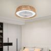 21" Modern Rustic Ceiling Fan Light with LED RGB Mood Lighting, Rope Woven Design, Quiet Fan, Semi Flush Mount for Bedroom, Living Room