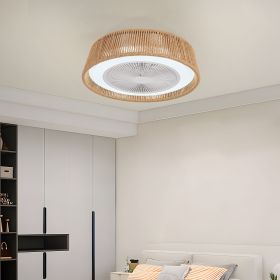 21" Modern Rustic Ceiling Fan Light with LED RGB Mood Lighting, Rope Woven Design, Quiet Fan, Semi Flush Mount for Bedroom, Living Room