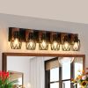 38" Industrial Vintage 6-Light Wall Sconce - Black Cage Wall Lighting Fixture with Wooden Accents for Bathroom, Hallway