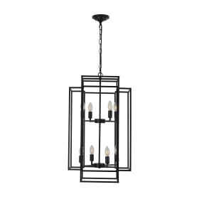 18" Modern 8-Light Black Geometric Pendant Chandelier, Industrial Metal Frame, Adjustable Hanging Light for Living Room, Dining Room