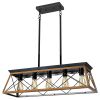 32" Walnut Industrial 5-Light Pendant Chandelier, Modern Metal Cage Design, Adjustable Hanging Light for Dining Room, Kitchen, Living Room (No Bulbs)