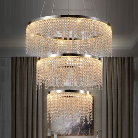 24-inch Crystal Chandelier LED Ceiling Lamp, Adjustable Color Temperature 3000K/4000K/6000K, Height Adjustable, Luxury Round Chandelier