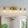 31" Golden 5-Light Vanity Light with Clear Glass Shades, Modern Iron Metal Bathroom Wall Fixture for Mirror