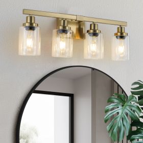 24" Golden 4-Light Vanity Light with Clear Glass Shades, Modern Iron Metal Bathroom Wall Fixture for Mirror