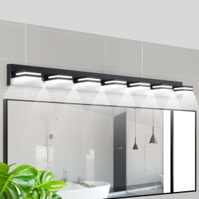 Modern Black LED Vanity Light, 7-Lights Wall Sconce for Bathroom and Mirror, Sleek Minimalist Design, Energy-Efficient, Easy to Install