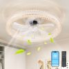 20" Luxury Double Ring LED Ceiling Fan with Light – Modern Flush Mount Design, Hidden Blades, Dimmable Lighting & Remote Control