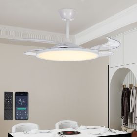 Retractable Ceiling Fans with Lights,42 inch Ceiling Fan with Light and Remote Control,Flush Mount,DC Reversible,3CCT,Low Noise