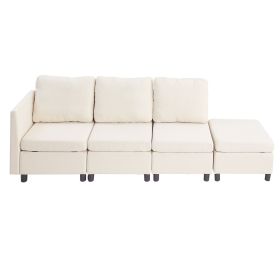 Modular Sectional Sofa, 3-Seater Modular Sofa with Hidden Storage, Cloud Sectional Couch with Ottoman & High Rebound Sponge