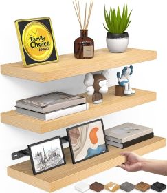 BAYKA Floating Shelves for Wall, Wall Mounted Rustic Wood Shelves for Bathroom, Bedroom, Living Room, Kitchen