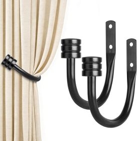 Curtain Holdbacks, Home Decor Curtain Tiebacks Wall Mounted with Small Classic Cap Finials, Black Curtain Hooks for Drapes