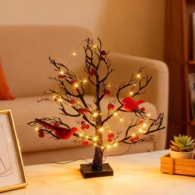 Vintage Glowing Tree with Cardinals, 21in Vintage Glowing Tree, Battery Operated Twinkle Trees Lamp with Lighted Branches