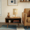 Levio Table Lamp, Natural Oak Wooden Base with Linen Shade 110-120V Paper Rattan Weave Material Wood,Desktop Lamp From The Us Warehouse