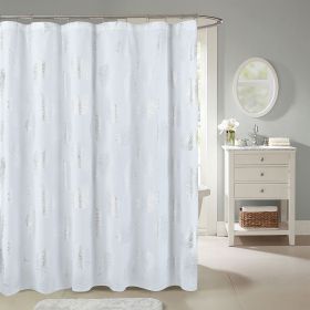 1 Piece Glitterr Foil Palm Tree Leaf Printed Shower Curtain, Modern Tropical Fabric Shower Curtains for Bathroom Decor, Decorative Shiny Bath Curtain