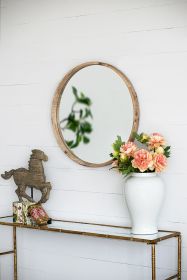 27.5" Round Wood Mirror, Wall Mounted Mirror Home Decor for Bathroom Living Room