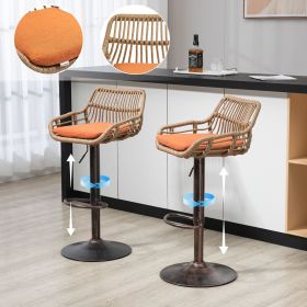 Modern Swivel Bar Stools Set of 2 Adjustable Counter Height Chairs with Footrest for Kitchen, Dining Room (Orange)