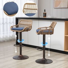 Modern Swivel Bar Stools Set of 2 Adjustable Counter Height Chairs with Footrest for Kitchen, Dining Room (Blue)