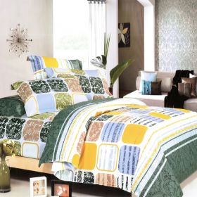 Blancho Bedding - [Green Blocks] 100% Cotton 7PC Bed In A Bag (Queen Size)