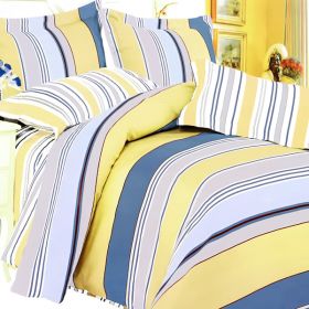 Blancho Bedding - [Golden Blue Stripes] 100% Cotton 7PC Bed In A Bag (King Size)