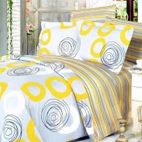Blancho Bedding - [Yellow Whirl] 100% Cotton 7PC Bed In A Bag (Queen Size)