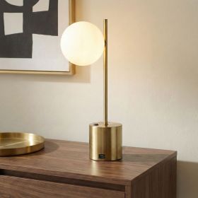 Ethereal Modern Small Brass Metal Table Lamp with White Glass Globe Shade, Elegant Desk Lamp Fixture 22"H x 9.3"W x 5.8"D for Living Room