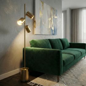 Harmony Brassed Gold Floor Lamp with Rotary Switch Triple Spots Metal Block Base