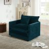 Comfy Deep Single Seat Sofa Upholstered Reading Armchair Living Room Chair Blue Chenille Fabric , 1 Toss Pillow