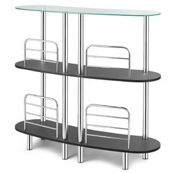 3-tier Bar Cabinets Table with Tempered GlassTop
