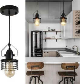 Industrial Black Pendant Light Metal Cage Pendant Lights Dining Room Hanging Lighting Spring Shade,E26 Bulb(1 Light) [No Bulb][Unable ship on weekends