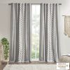Cotton Printed Curtain Panel with Chenille Stripe and Lining Gray 50x95"
