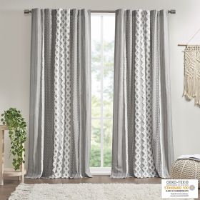 Cotton Printed Curtain Panel with Chenille Stripe and Lining Gray 50x95"